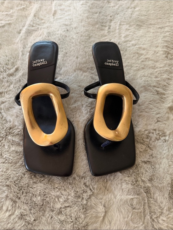 Jeffrey Campbell Shoes - Jeffrey Campbell Black Mules with Gold Sculptural Accent